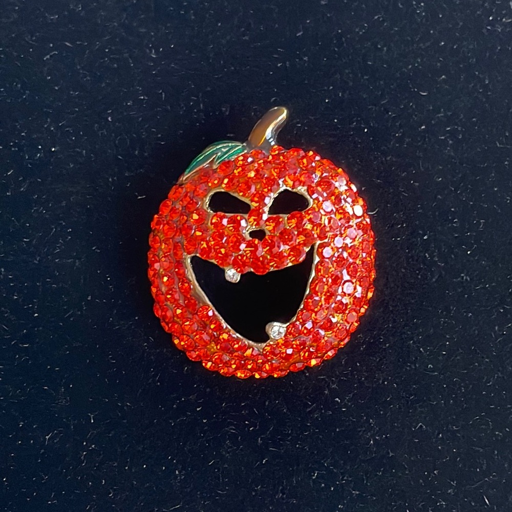VTG Jack-O-Lantern Brooch Austrian Crystals and Enamel🔥